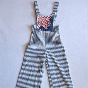 Vintage 1970s Put Ons by Ruth Eib Striped Patchwork Overalls Hippie Women's S/M
